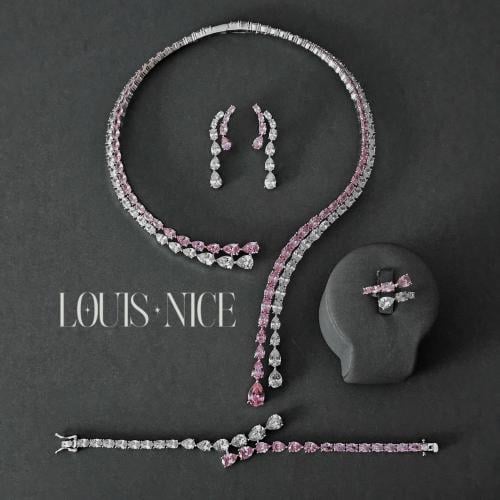 طقم زركون فضي متعدد الالوان بدقة الألماس