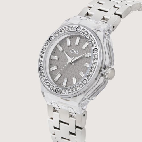 ساعة نسائية بإطار شفاف