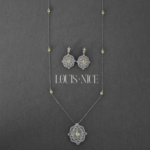 طقم زركون طويل باللون الفضي والاصفر