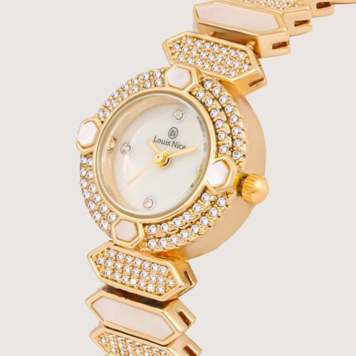 ساعة نسائية ذهبيه مرصعه بفصوص الزركون