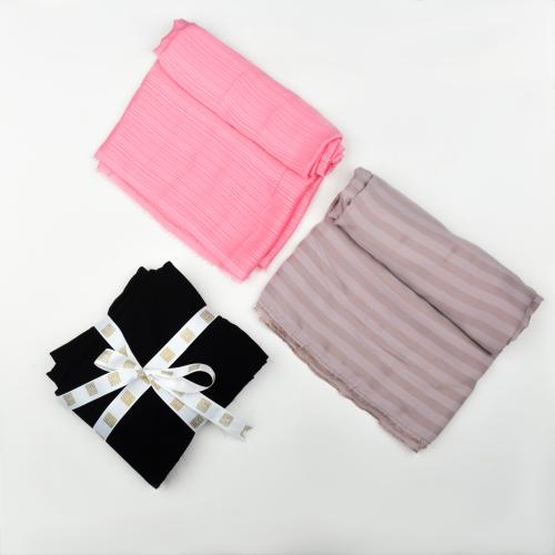 قماش حرير مغسول مقلم + قماش شيفون مقلم + هدية قطعة...