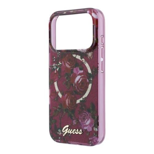proGuess Magsafe IML Glitter Blossom Roses Hard Case For iPhone 18 Pro-17حقخ - Burgundy