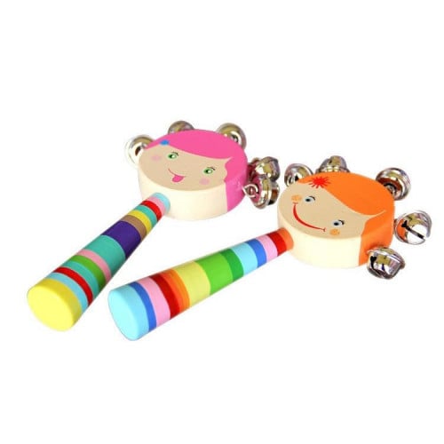خشخيشة خشبية بأجراس للأطفال