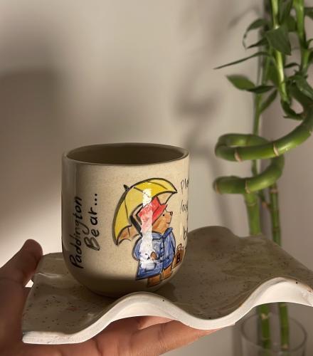 كوب paddington bear دبدوب لندن مع صحن