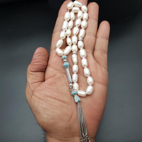 سبحة اللؤلؤ الطبيعي مع الفضة عيار 925