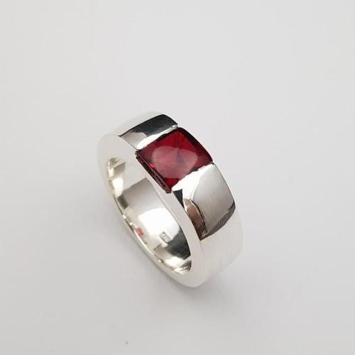 خاتم حجر الجارنت الناري طبيعي فضة عيار 925