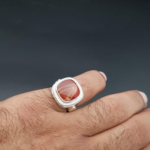 خاتم عقيق طبيعي مميز فضة عيار 925