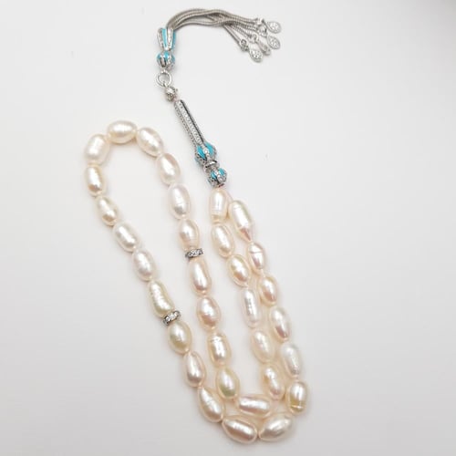 سبحة اللؤلؤ الطبيعي مع الفضة عيار 925