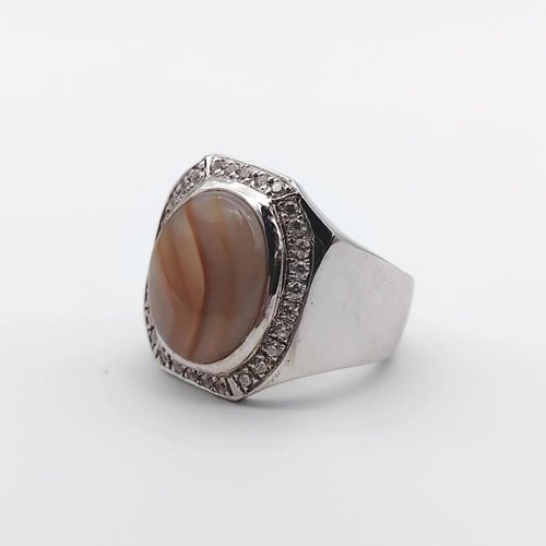 خاتم عقيق يماني طبيعي فضة عيار925