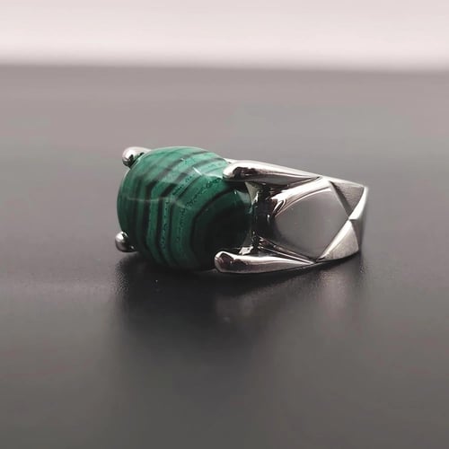 خاتم حجر ملاكايت طبيعي فضة عيار 925