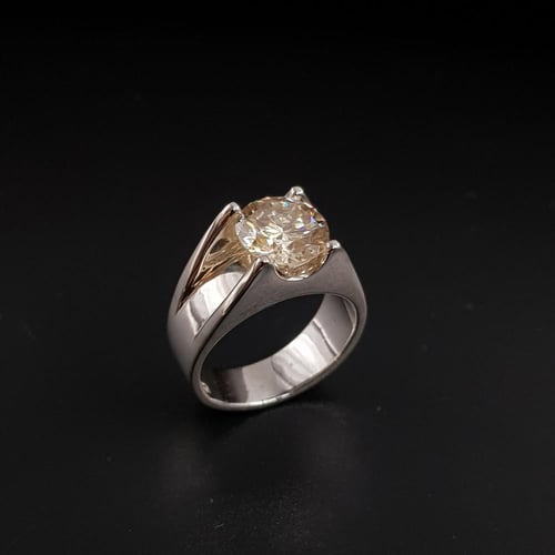 خاتم حجر الموزنايت الشبية للألماس فضة عيار 925