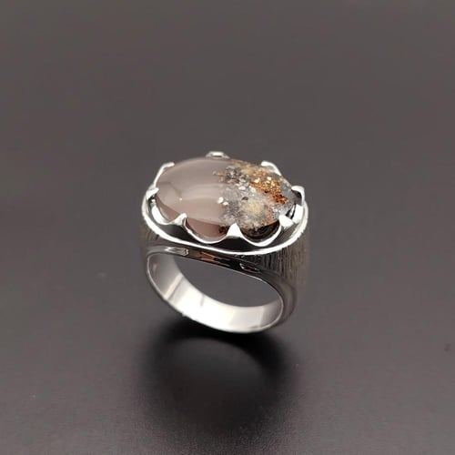 خاتم عقيق يماني طبيعي مصور فضة عيار 925