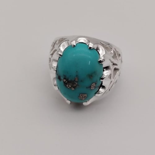 خاتم حجر الفيروز الطبيعي النيشابوري فضة عيار 925