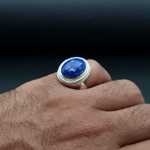 خاتم لازورد طبيعي فضة عيار 925