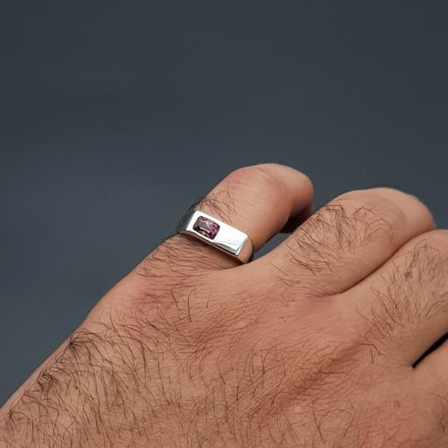 خاتم حجر التورمالين الطبيعي فضة عيار 925