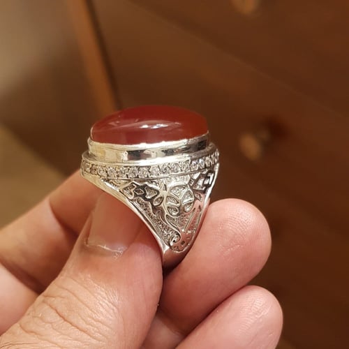 خاتم عقيق يماني كرزي فضة 925