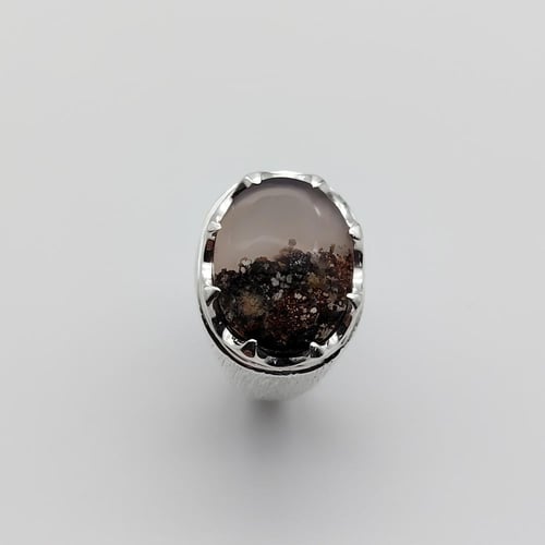 خاتم عقيق يماني طبيعي مصور فضة عيار 925