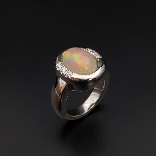 خاتم حجر الاوبال الطبيعي الاثيوبي فضة عيار 925