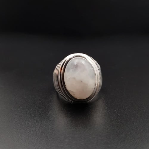 خاتم بحجر القمر طبيعي فضة عيار 925