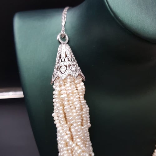 عقد لؤلؤ زراعي قديم مع مأذنة فضة عيار 925