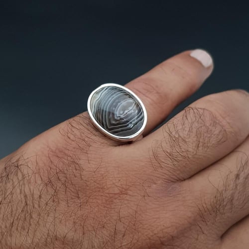 خاتم عقيق بوتسوانا افريقي نوادر فضة عيار 925