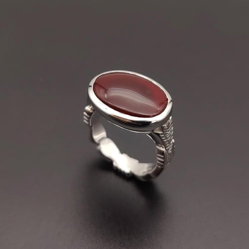 خاتم ملكي عقيق يماني طبيعي فضة 925