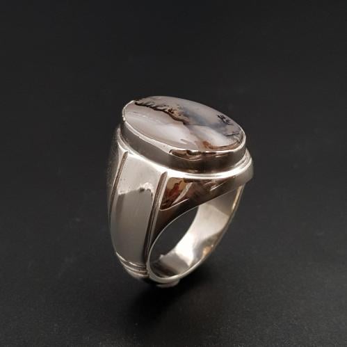 خاتم عقيق يماني مميز طبيعي فضة عيار 925