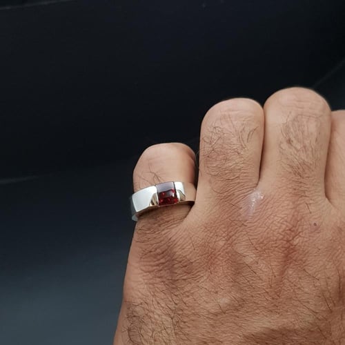 خاتم حجر الجارنت الناري طبيعي فضة عيار 925