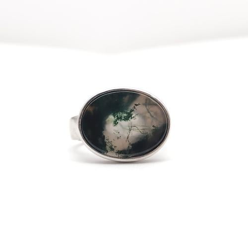 خاتم عقيق Moss Agate طبيعي فضة عيار 925