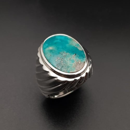 خاتم فيروز طبيعي نيشابوري فضة عيار 925