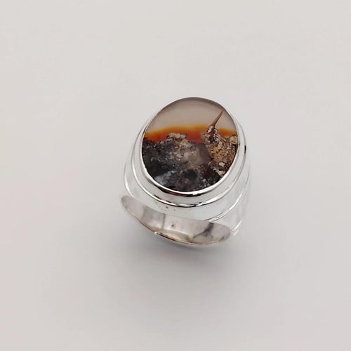 خاتم عقيق يماني طبيعي مصور فضة عيار925