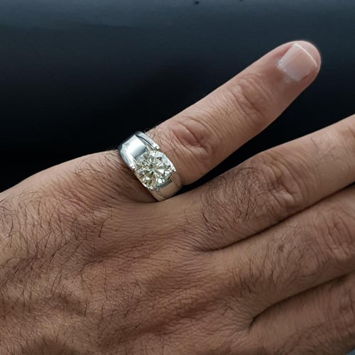 خاتم حجر الموزنايت الشبية للألماس فضة عيار 925