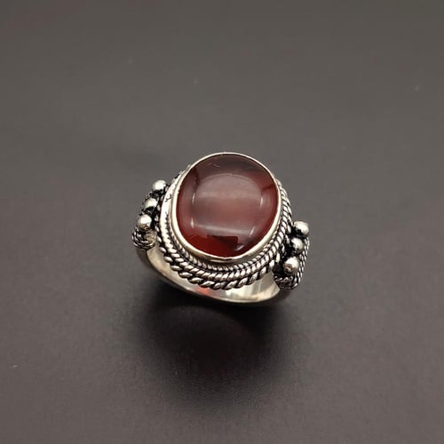 خاتم صياغة نجراني مع عقيق احمر يماني طبيعي فضة925