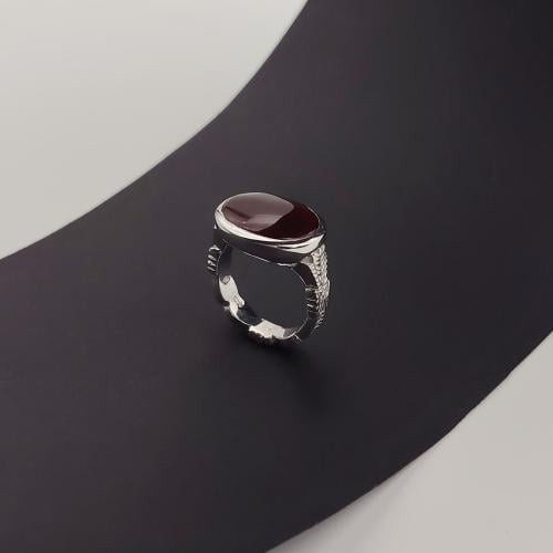 خاتم ملكي عقيق يماني طبيعي فضة 925