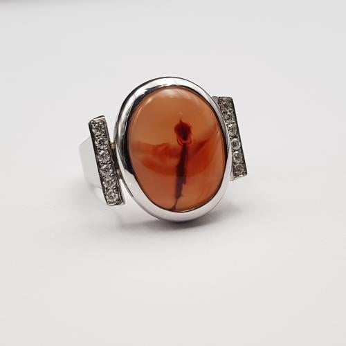 خاتم عقيق يماني مصور باحجار الموزنايت فضة عيار 925