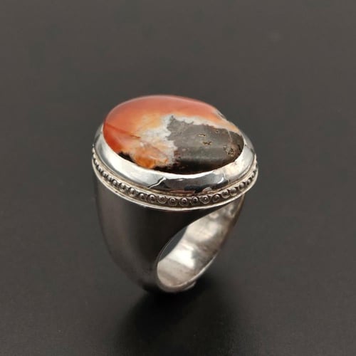 خاتم عقيق يماني مصور فضة عيار 925