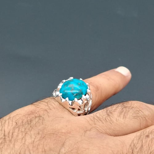 خاتم فيروز طبيعي فضة عيار 925