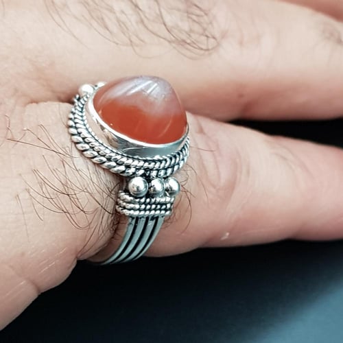 خاتم فضة عقيق يماني القبة فضة 925