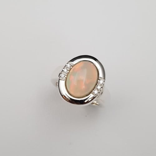 خاتم حجر الاوبال الطبيعي الاثيوبي فضة عيار 925