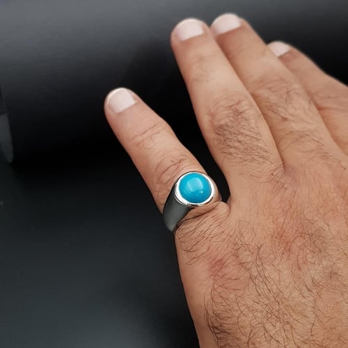 خاتم فيروز طبيعي صافي ايراني فضة عيار 925