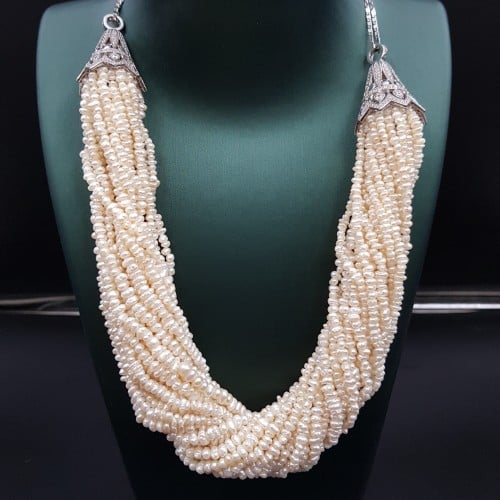 عقد لؤلؤ زراعي قديم مع مأذنة فضة عيار 925