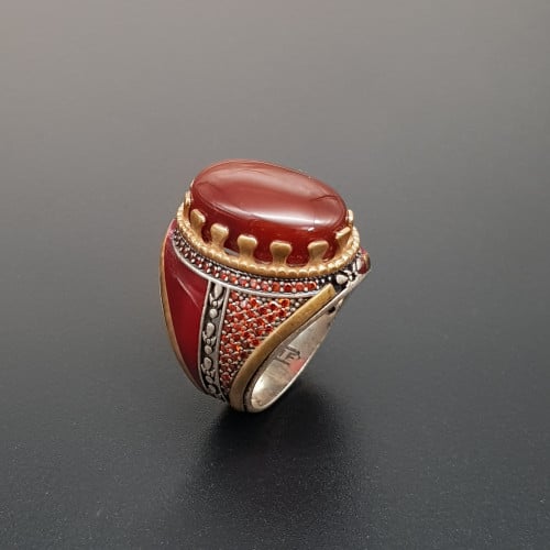 خاتم عقيق يماني طبيعي فضة 925