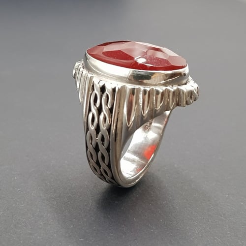 خاتم عقيق يماني كبدي فضة 925