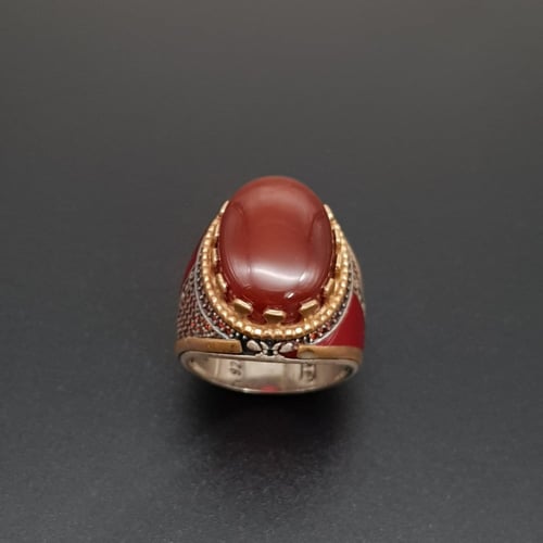 خاتم عقيق يماني طبيعي فضة 925