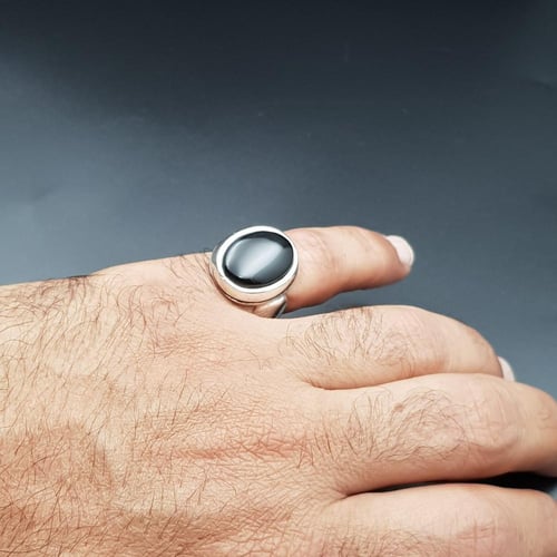 خاتم عقيق يماني طبيعي فضة عيار 925