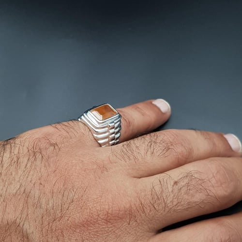 خاتم ياقوت اصفر افريقي طبيعي فضة عيار 925