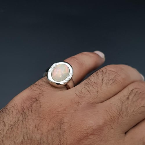 خاتم حجر الاوبال الطبيعي الاثيوبي فضة عيار 925