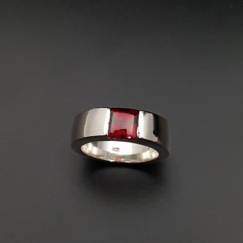 خاتم حجر الجارنت الناري طبيعي فضة عيار 925