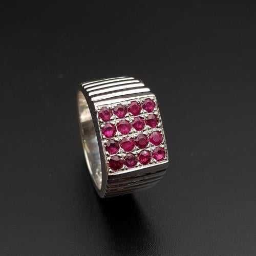 خاتم بأحجار الياقوت الطبيعي روبي فضة 925