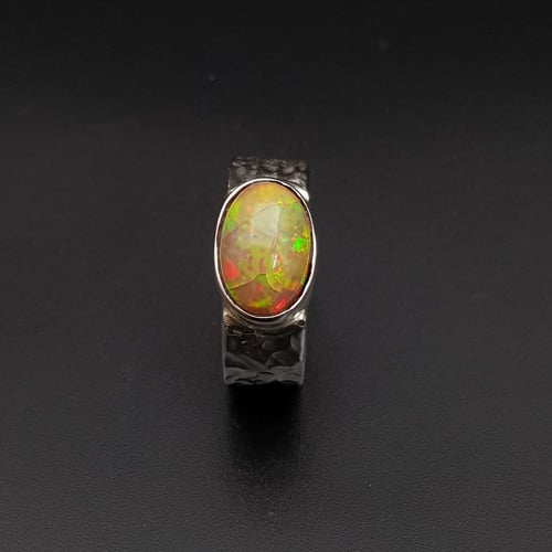 خاتم حجر الاوبال الطبيعي الاثيوبي فضة عيار 925